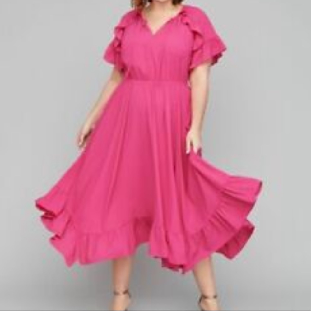Lane Bryant Hot Pink Ruffle Flutter Dress 18
